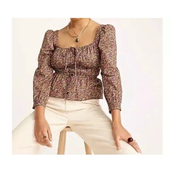 J. Crew Tops - J. Crew Cinched-waist 100% Organic Cotton Top In Liberty Busy Izzy Fabric Size 8